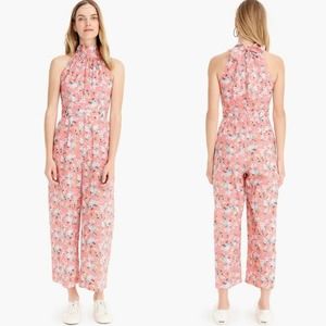 J. Crew Liberty Josephine Floral Print Halter Neck Pink Coral Jumpsuit Size 2